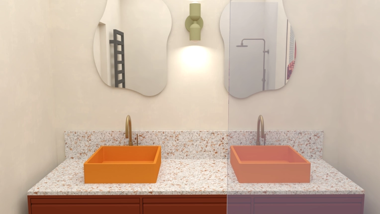 Scandinavian, Bathroom, Chic, Maximalist, Wabi-sabi, 3D ambiance