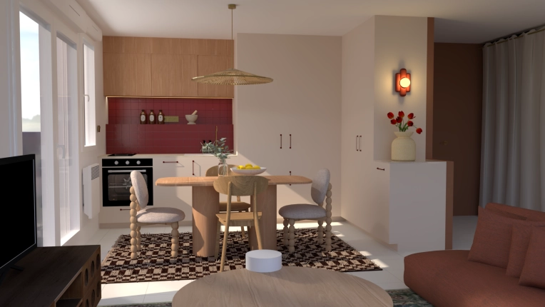 Contemporary, Scandinavian, Flats / Apartments, Kitchen, Chic, Wabi-sabi, 3D ambiance
