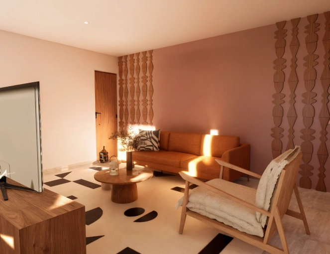 Bohemian, Minimalist, Scandinavian, Living room, Home Staging, 3D ambiance