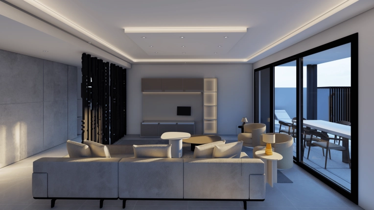 Minimalist, Contemporary, Living room, Remote Coaching, Creation of exclusive furniture, 3D ambiance