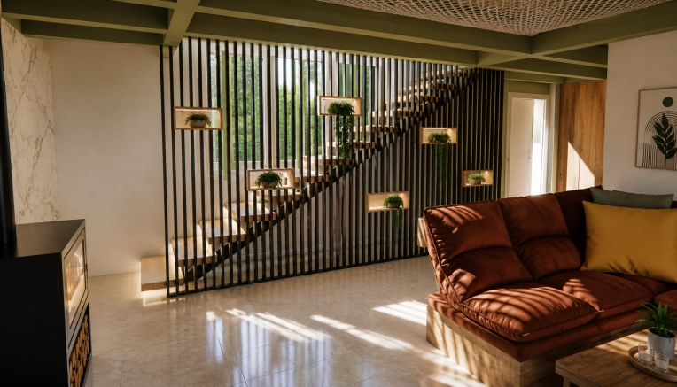 Industrial, Contemporary, Living room, Full Project, Shopping list, 3D ambiance