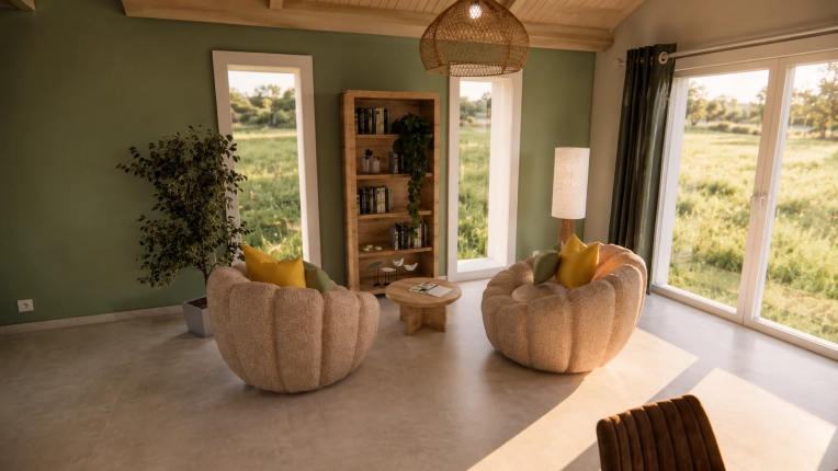 Contemporary, Scandinavian, Nature, Living room, Full Project, Shopping list, 3D ambiance