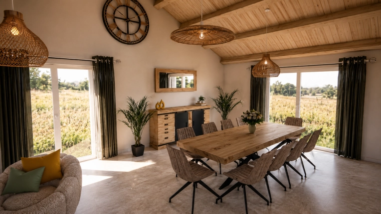 Bohemian, Contemporary, Nature, Dining room, Full Project, Shopping list, 3D ambiance