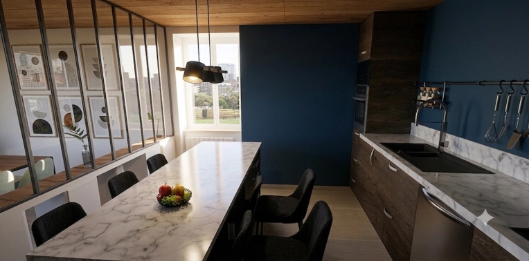 Contemporary, Kitchen, Chic, 3D ambiance