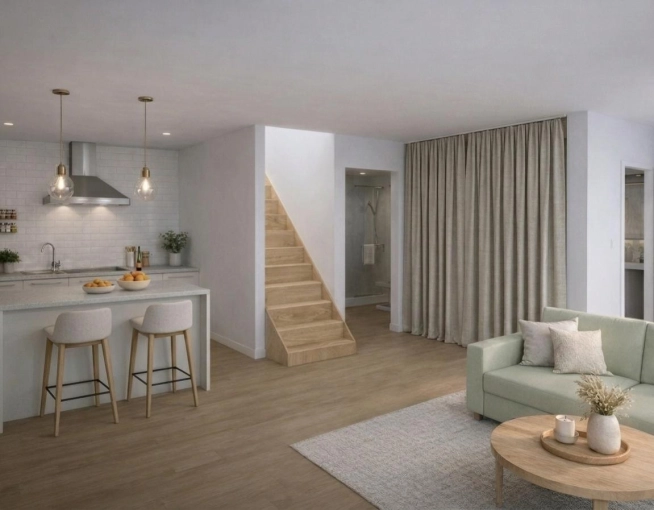 Rustic, Bohemian, Contemporary, Living room, Consultation Visit, Full Project, Home Staging, Energy renovation, Creation of exclusive furniture, 3D ambiance, Plan, Renovation