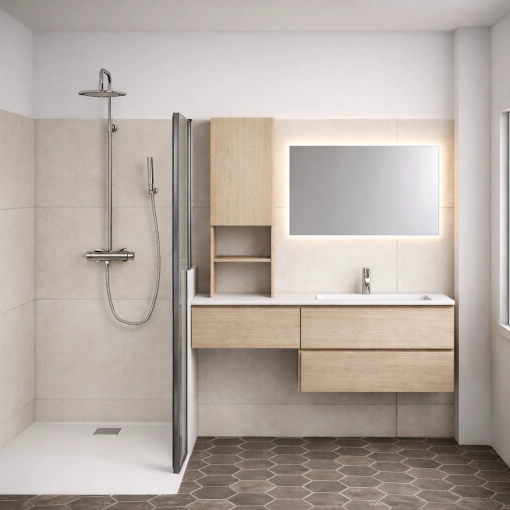 Bathroom, Remote Coaching, Creation of exclusive furniture, 3D ambiance