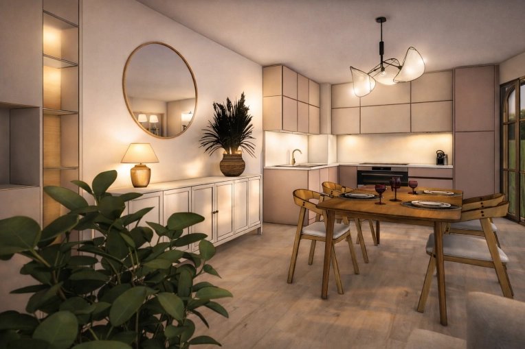Minimalist, Nature, Dining room, Shopping list, 3D ambiance