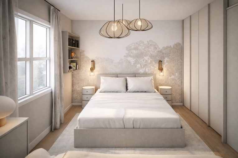Minimalist, Scandinavian, Room, 3D ambiance, Plan, Renovation