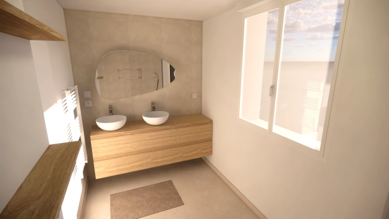 Minimaliste, Salle de bain, Nature, Visite conseil, Projet complet, Home staging, Coach shopping, Liste shopping, 3D d'ambiance, Plan
