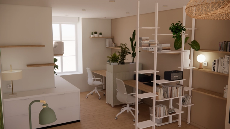 Contemporain, Scandinave, Nature, Bureau, Visite conseil, Projet complet, Coach shopping, Rénovation énergétique, Liste shopping, 3D d'ambiance, Plan, Rénovation