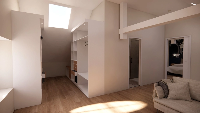 Contemporain, Scandinave, Nature, Dressing, Projet complet, Coach shopping, Liste shopping, 3D d'ambiance, Plan, Rénovation