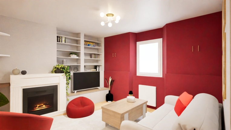 Contemporary, Living room, 3D ambiance, Plan
