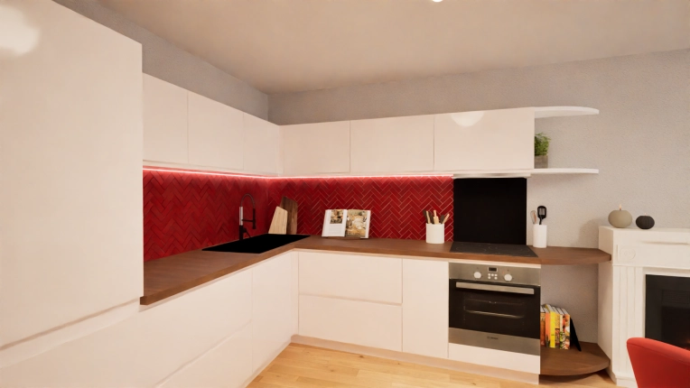Contemporary, Kitchen, 3D ambiance, Plan