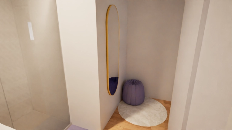 Minimalist, Contemporary, Room, 3D ambiance, Plan