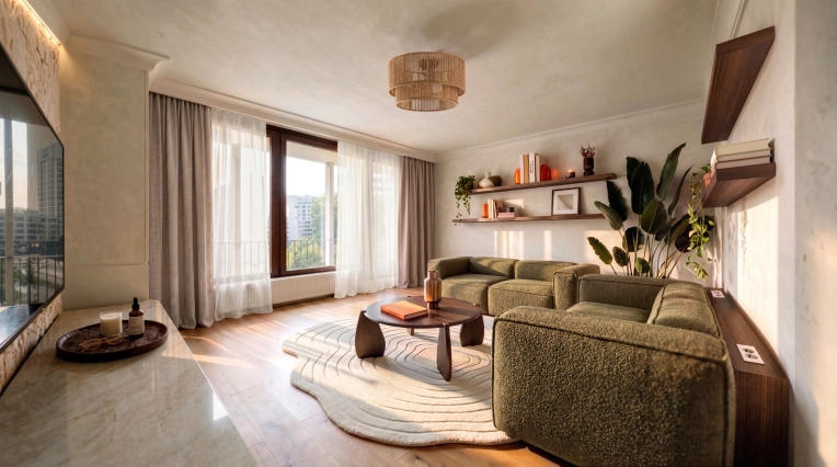 Contemporary, Chic, Living room, Full Project