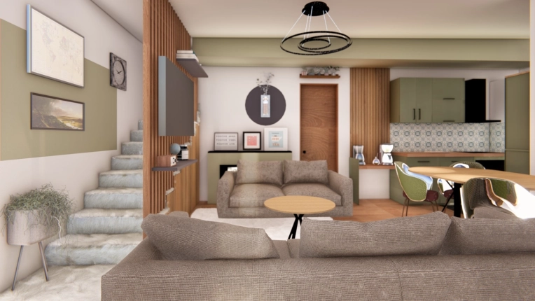 Rustic, Scandinavian, Nature, Living room