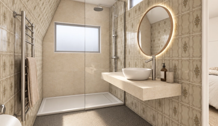 Vintage, Bathroom, Chic, Full Project, 3D ambiance, Plan, Renovation