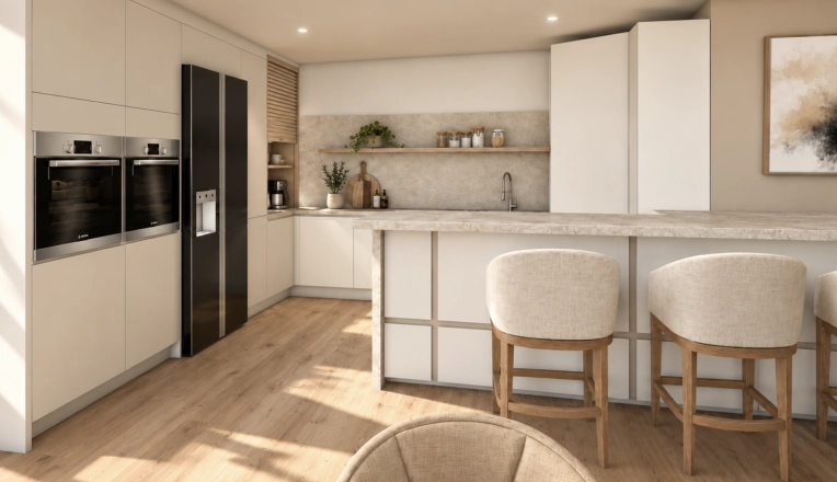 Contemporary, Kitchen, Chic, Full Project, 3D ambiance, Plan, Renovation