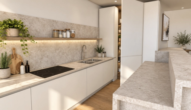 Contemporary, Kitchen, Chic, Full Project, 3D ambiance, Plan, Renovation