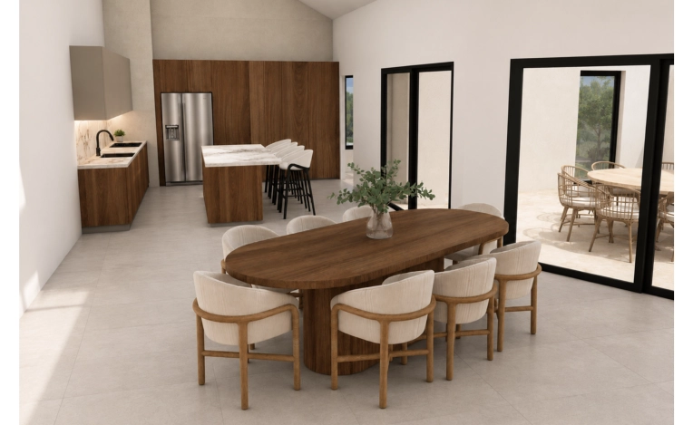 Contemporary, Scandinavian, Chic, Dining room, Full Project, 3D ambiance, Plan, Renovation