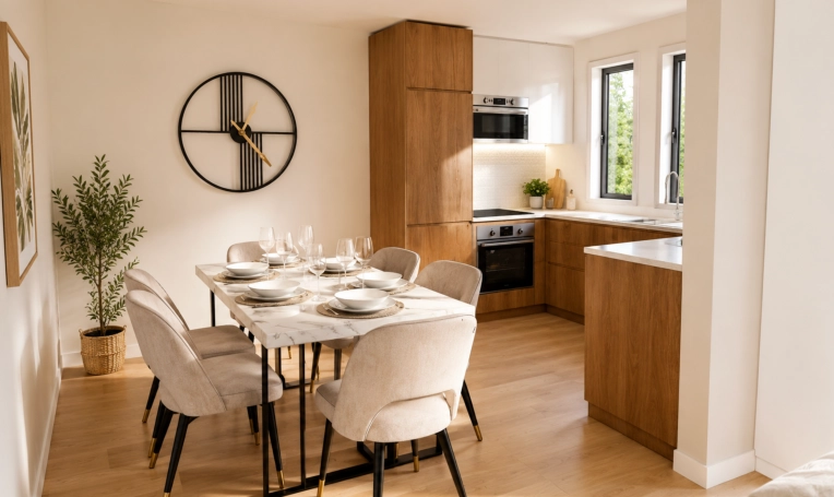 Contemporary, Scandinavian, Chic, Dining room, Full Project, 3D ambiance, Plan, Renovation