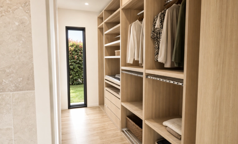 Contemporary, Scandinavian, Chic, Dressing, Full Project, 3D ambiance, Plan