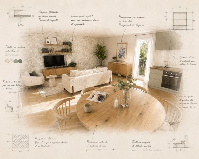 Bohemian, Contemporary, Flats / Apartments, Chic, Full Project, 3D ambiance, Plan, Renovation