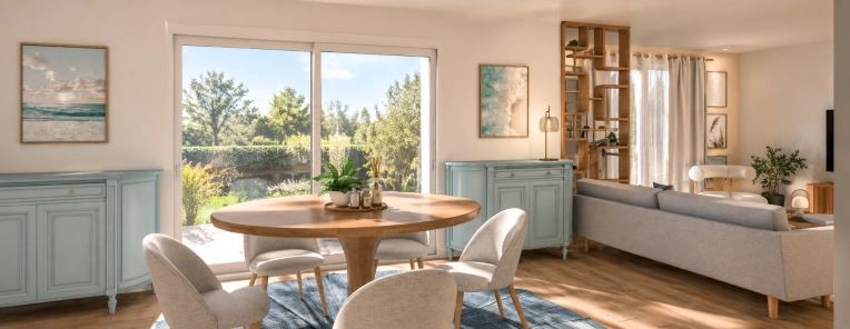 Home, Scandinavian, Living room, Dining room, Full Project, Home Staging, Shopping list, 3D ambiance