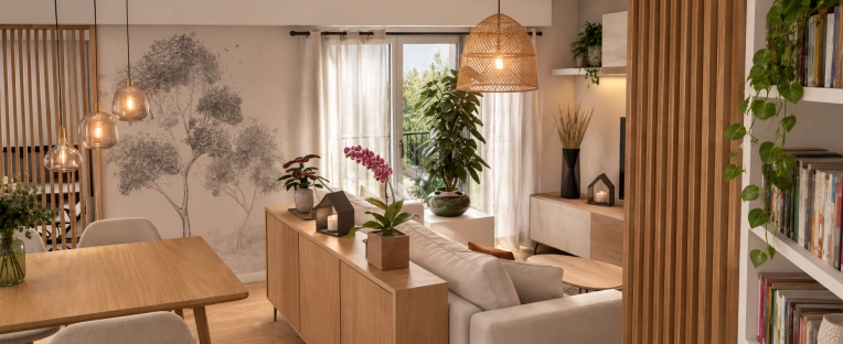 Contemporary, Scandinavian, Flats / Apartments, Living room, Dining room, Full Project, Shopping list, 3D ambiance, Plan, Renovation