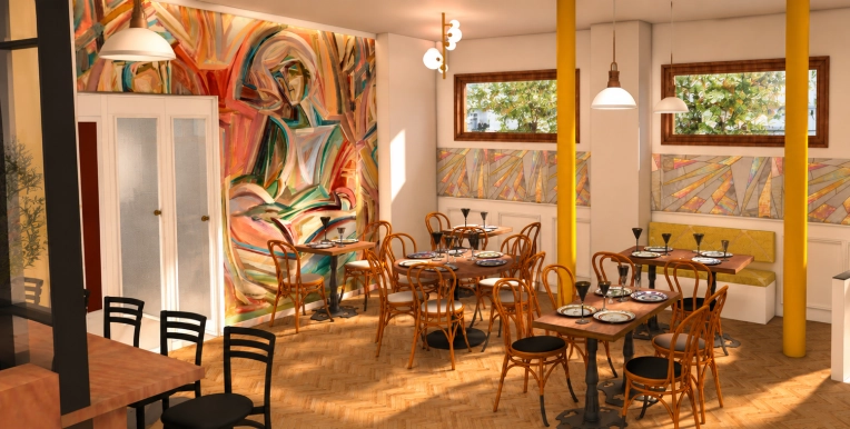 Restaurant, Vintage, Chic, 3D ambiance, Plan