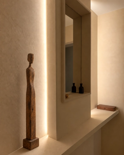 Minimalist, Contemporary, Bathroom, Chic, Wabi-sabi, Full Project, Creation of exclusive furniture, Plan, Renovation, Layout