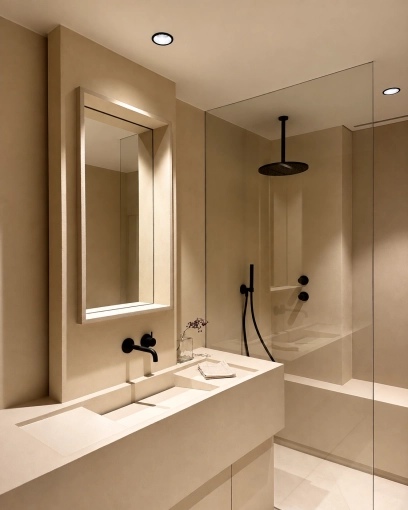 Minimalist, Contemporary, Bathroom, Chic, Wabi-sabi, Full Project, Creation of exclusive furniture, Plan, Renovation, Layout