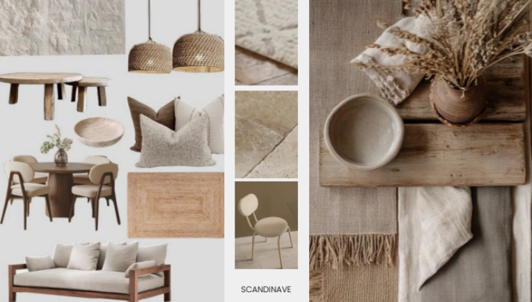 Scandinavian, Living room, Dining room, 3D ambiance, Textile designer
