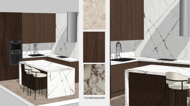 Home, Contemporary, Kitchen, 3D ambiance, Plan
