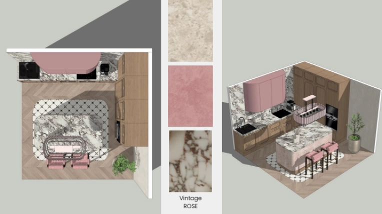 Home, Vintage, Kitchen, Chic, 3D ambiance, Plan