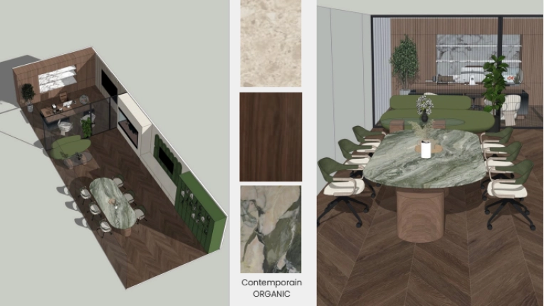 Contemporary, Chic, Office, 3D ambiance, Plan