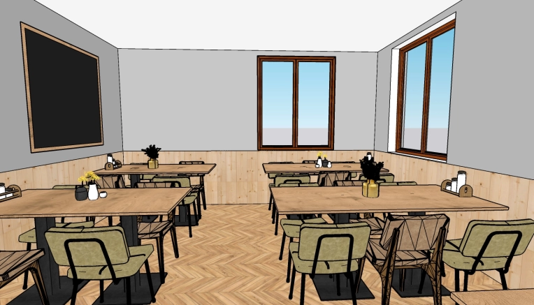 Rustic, Restaurant, 3D ambiance, Plan, Renovation, Layout