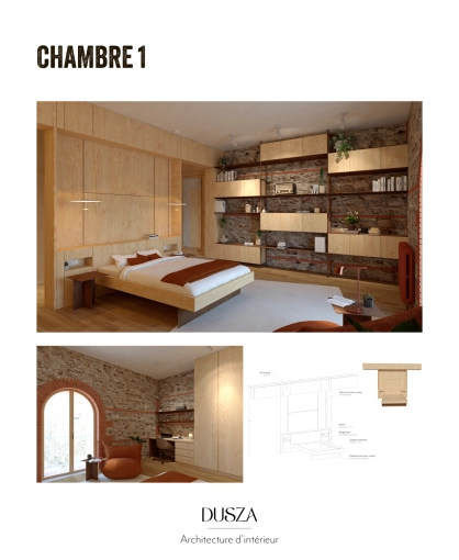 Minimaliste, Chambre, Projet complet, 3D d'ambiance, Plan, Rénovation