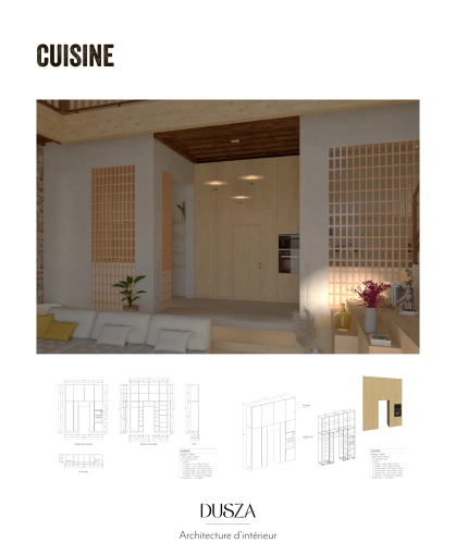 Minimaliste, Cuisine, Projet complet, 3D d'ambiance, Plan, Rénovation