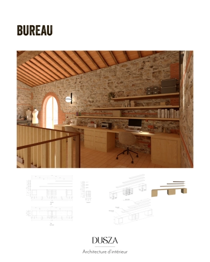 Minimaliste, Bureau, Projet complet, Création de meubles, 3D d'ambiance, Plan, Rénovation