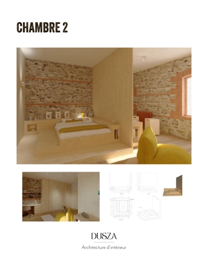 Minimaliste, Chambre, Projet complet, Création de meubles, 3D d'ambiance, Plan, Rénovation