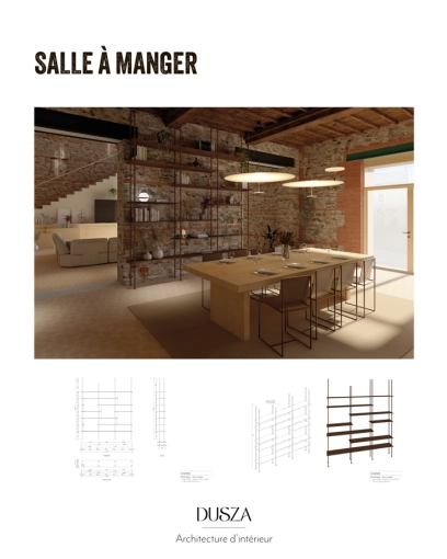 Salle à manger, Projet complet, Création de meubles, 3D d'ambiance, Plan, Rénovation