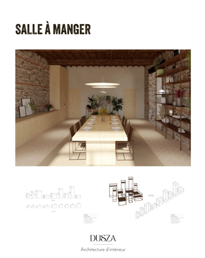 Salle à manger, Projet complet, Création de meubles, 3D d'ambiance, Plan, Rénovation