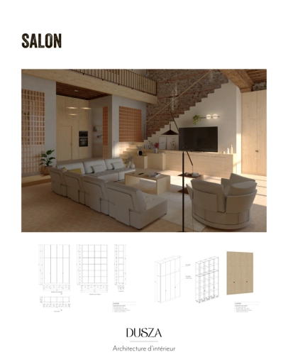 Salon / séjour, Projet complet, Création de meubles, 3D d'ambiance, Plan, Rénovation