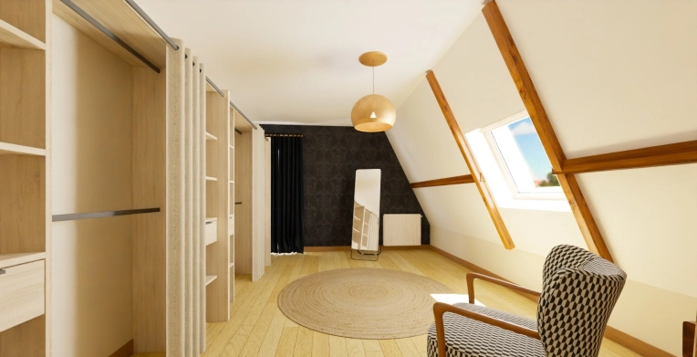 Minimalist, Contemporary, Scandinavian, Dressing, Remote Coaching, 3D ambiance, Plan