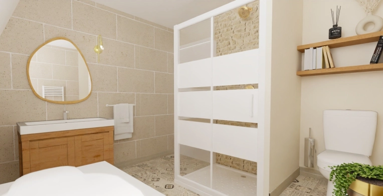 Contemporary, Scandinavian, Bathroom, Nature, Remote Coaching, 3D ambiance, Plan