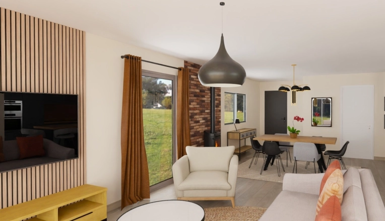 Contemporary, Scandinavian, Dining room, Remote Coaching, 3D ambiance, Plan
