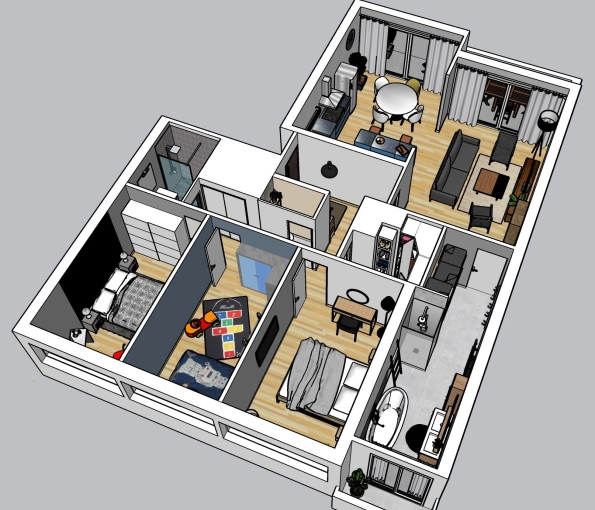 Contemporary, Scandinavian, Flats / Apartments, Home Staging, Remote Coaching, 3D ambiance, Plan