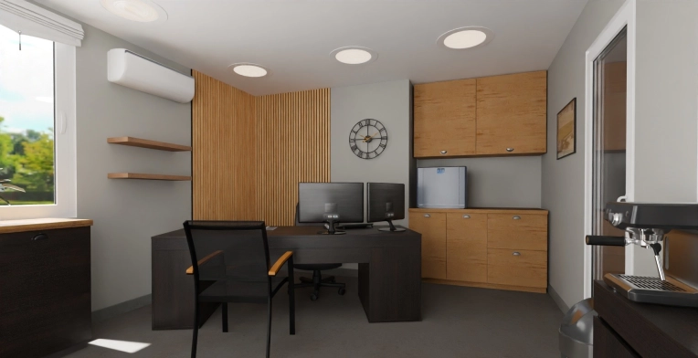 Minimalist, Contemporary, Office, Home Staging, Remote Coaching, 3D ambiance, Plan