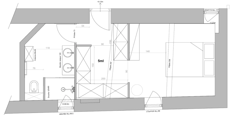 Bathroom, Creation of exclusive furniture, Plan, Renovation, Layout